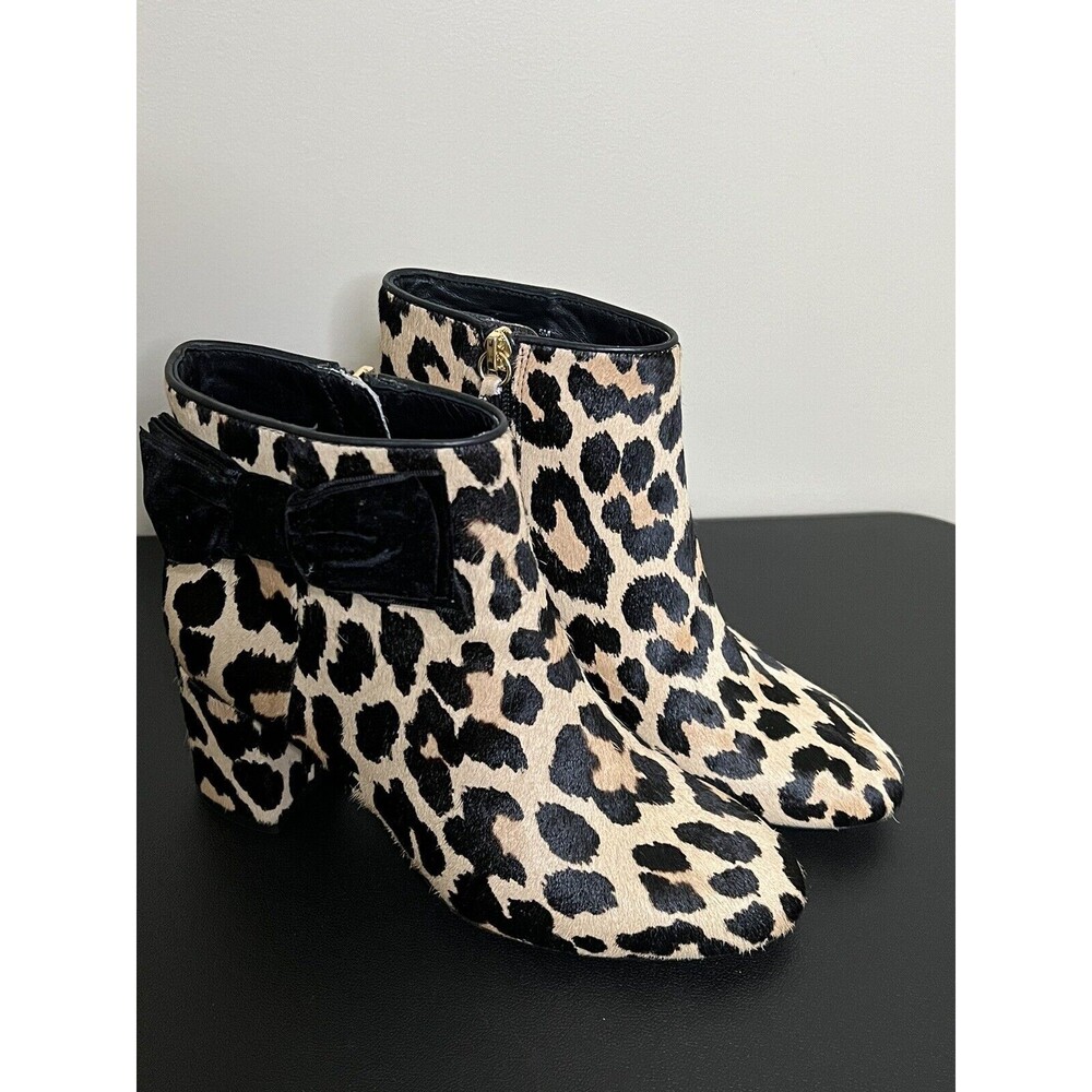 NEW KATE SPADE Holly Calf Hair Leopard Print Heeled Boots Booties Size 5 NWOB
